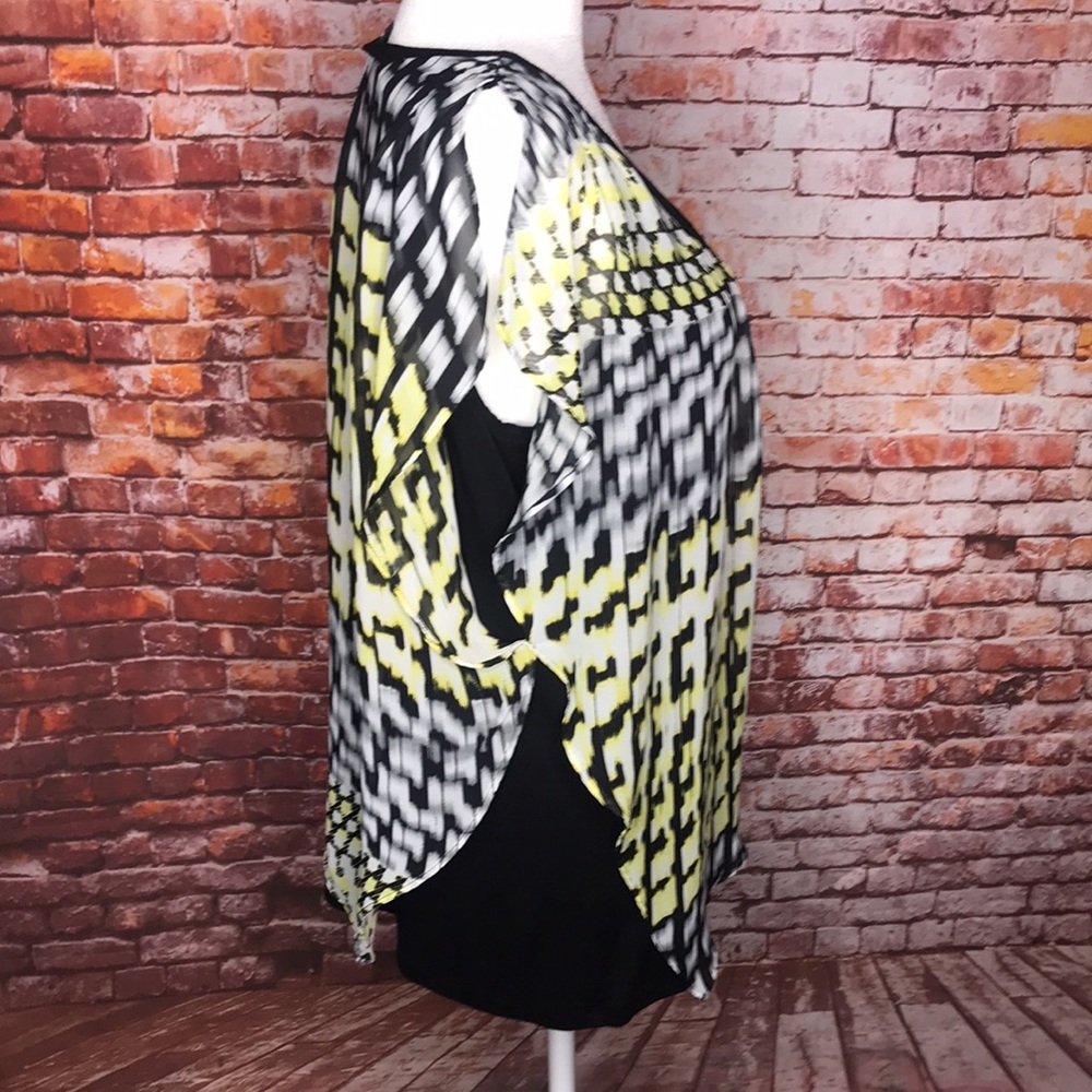 AB Studio Yellow Black and White Geometric Print Overlay Blouse - Picture 9 of 13